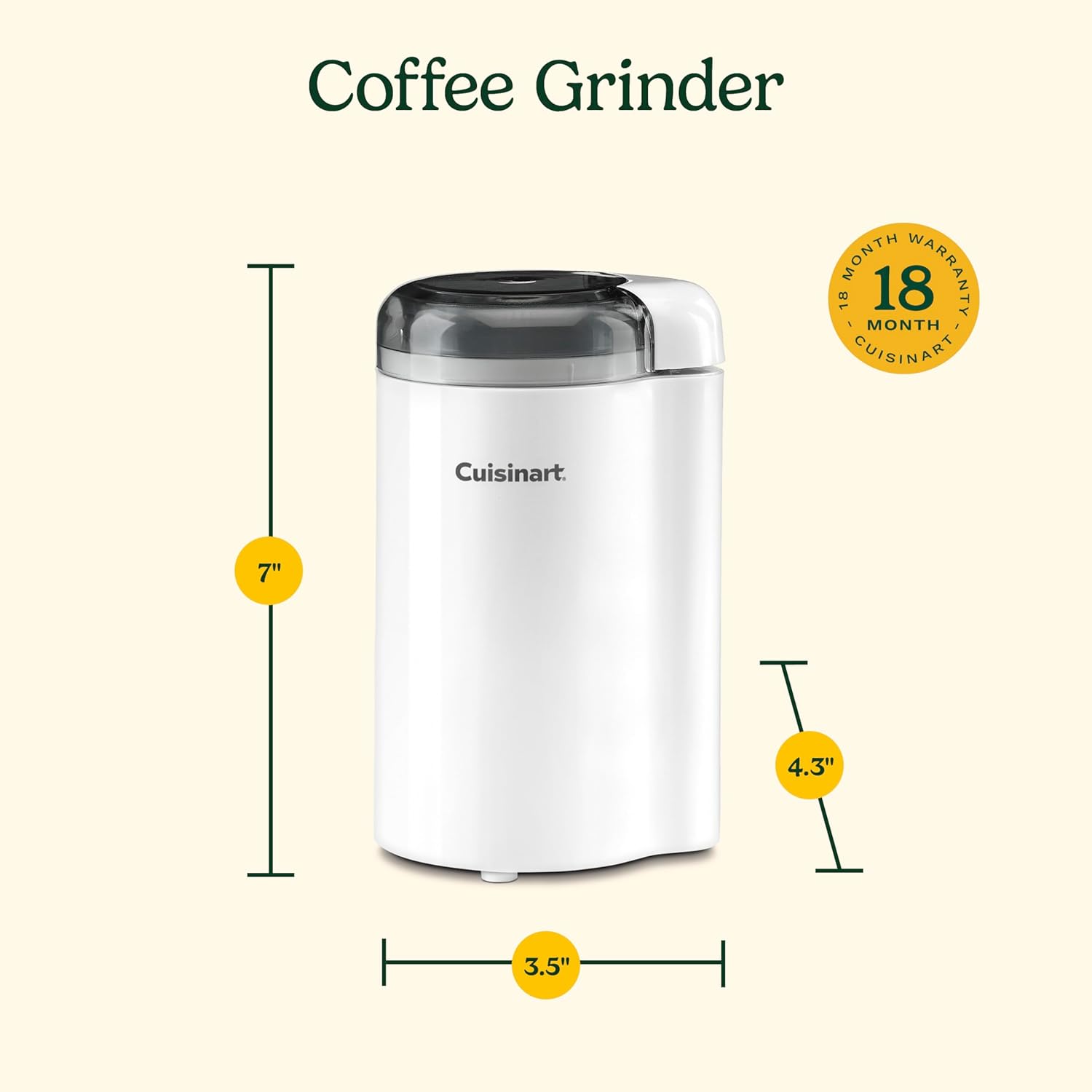 Cuisinart Coffee Grinder, One Touch Control Coffee Bean Grinder with Stainless Steel Bowl and Blades, 2.5 oz/70g Capacity Enough for 12 Cups, On/Off Switch with Safety Interlock, DCG-20N, White