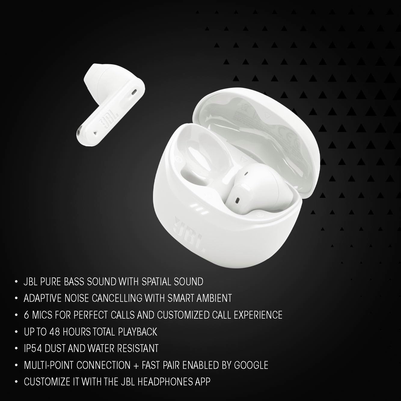 JBL Tune Flex 2 - True Wireless Noise Cancelling Earbuds with JBL Spatial Sound and Smart Ambient Technology, 6 mics for Perfect Calls, up to 48Hrs of Playback, IP54 Dust & Water Resistant (Black)