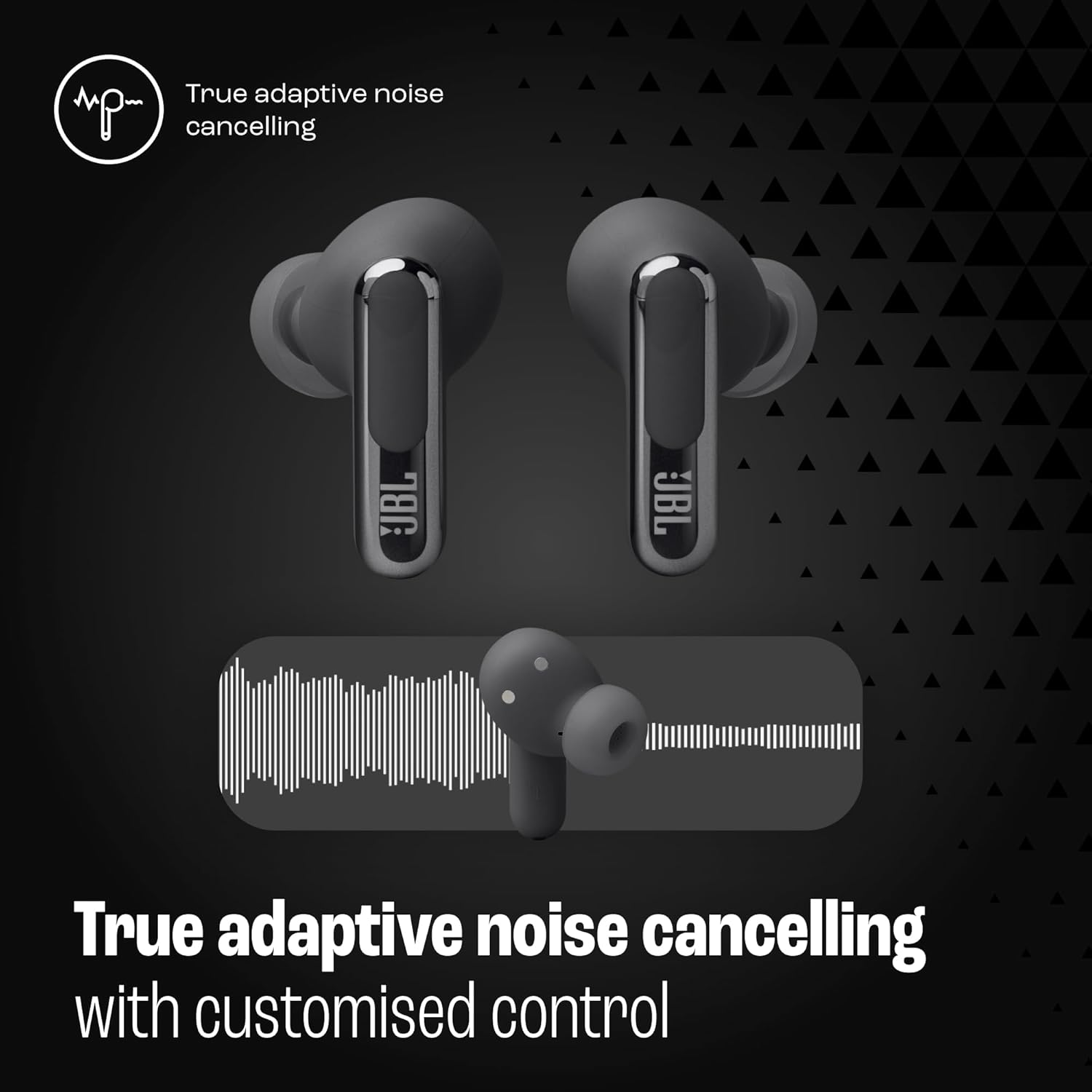 JBL Live Beam 3 - True Wireless Noise-Cancelling Stick-Closed Earbuds, 48Hrs Total Playback, Wireless Charging, 6 Mics for Perfect Calls, Multi-Point Connection, IP55 Waterproof and dustproof (Black)