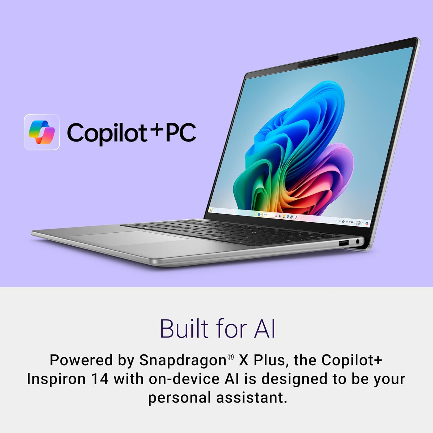Dell Copilot + Inspiron 14 PC 5441 Laptop - 14-inch FHD+ (1920x1200) Display, Snapdragon X Plus - X1P-64-100, 16GB LPDDR5X RAM, 1TB SSD, Qualcomm Adreno, Windows 11 Home, Onsite Service - Titan Gray