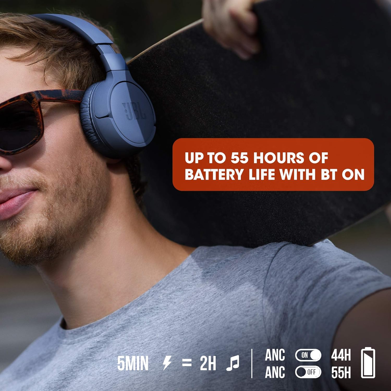 JBL Tune 660NC wireless with Active Noise Cancelling, up to 55 hours battery, microphone for call, foldable and comfortable, Android and iOs compatible (Black)
